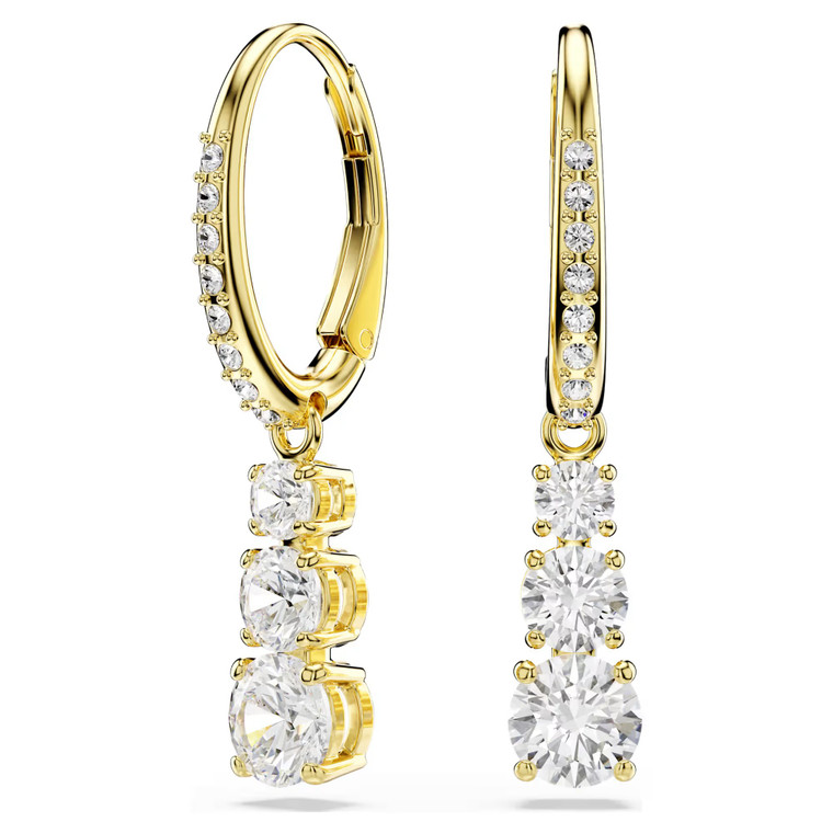 Stilla Attract Hoop Earrings, Round Cut, White, Gold Tone Plated 5723300 | Swarovski