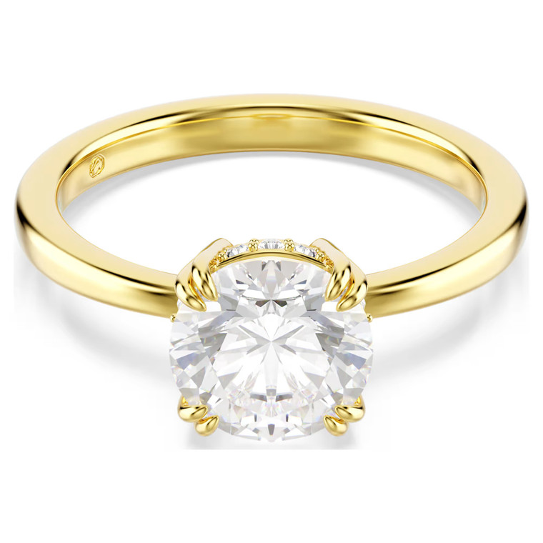 Stilla Attract Cocktail Ring, Round Cut, White, Gold Tone Plated 5723331 (Size 55/M/7) | Swarovski