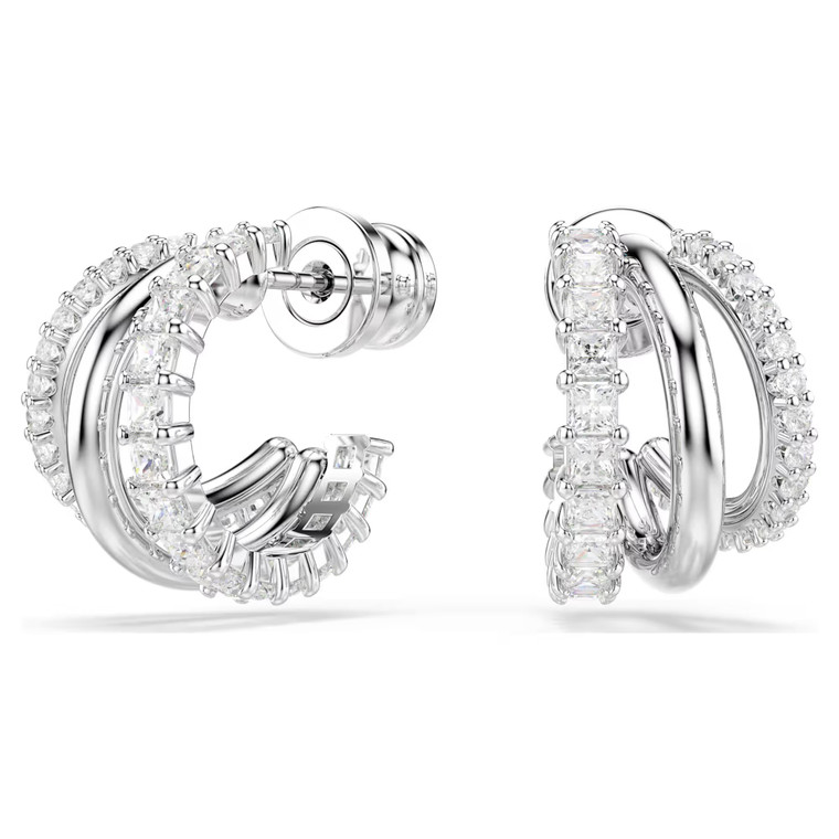 hyperbola-hoop-earrings--round-cut--mini--white--rhodium-plated-swarovski-5737110-1