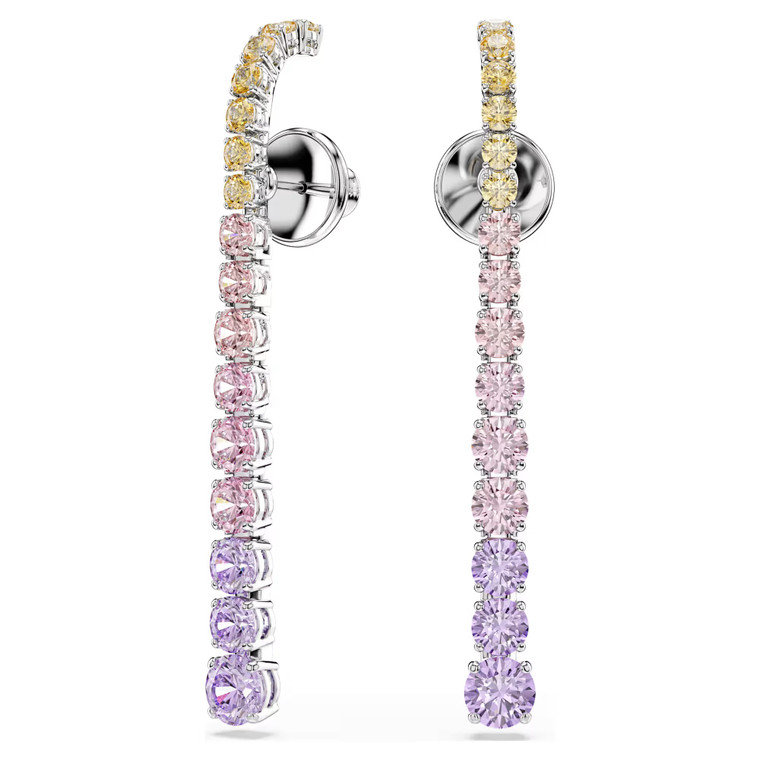 Matrix Drop Earrings, Gradient of Round Cuts, Multicolored, Rhodium Plated 5751195 | Swarovski