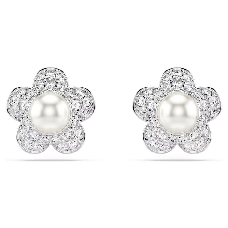ariana-grande-x-swarovski-stud-earrings--crystal-pearl--round-cut--flower--white--rhodium-plated-swarovski-5756098-1