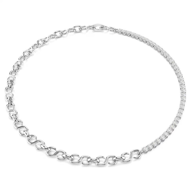 Matrix Necklace, S-Shape, Round Cut, White, Rhodium Plated 5747732 | Swarovski