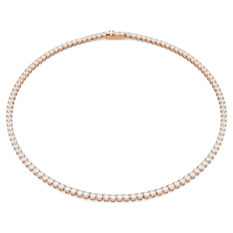 Matrix Tennis Necklace, Round Cut, White, 18K Rose Gold Plated 5764194 (Size M) | Swarovski