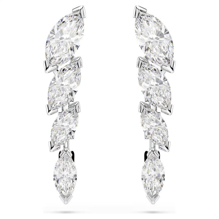 Mesmera Earrings, Marquise Cut, White, Rhodium Plated 5748007 | Swarovski