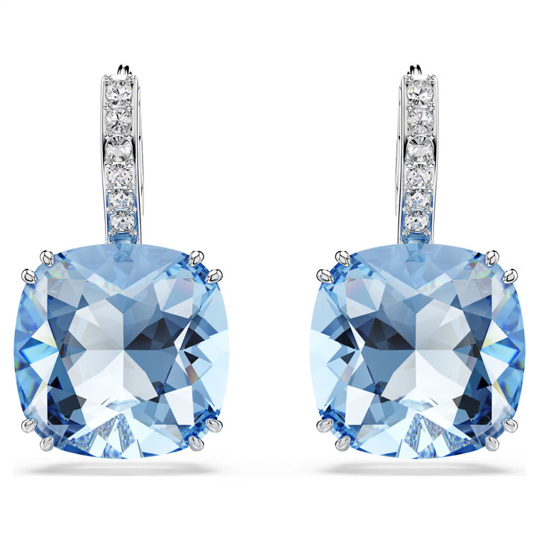 Millenia Drop Earrings Cushion Cut, Blue, Rhodium Plated 5756150 | Swarovski