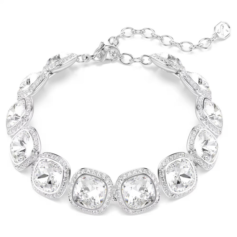 Una Angelic Bracelet, Cushion Cut, White, Rhodium Plated 5751558 | Swarovski
