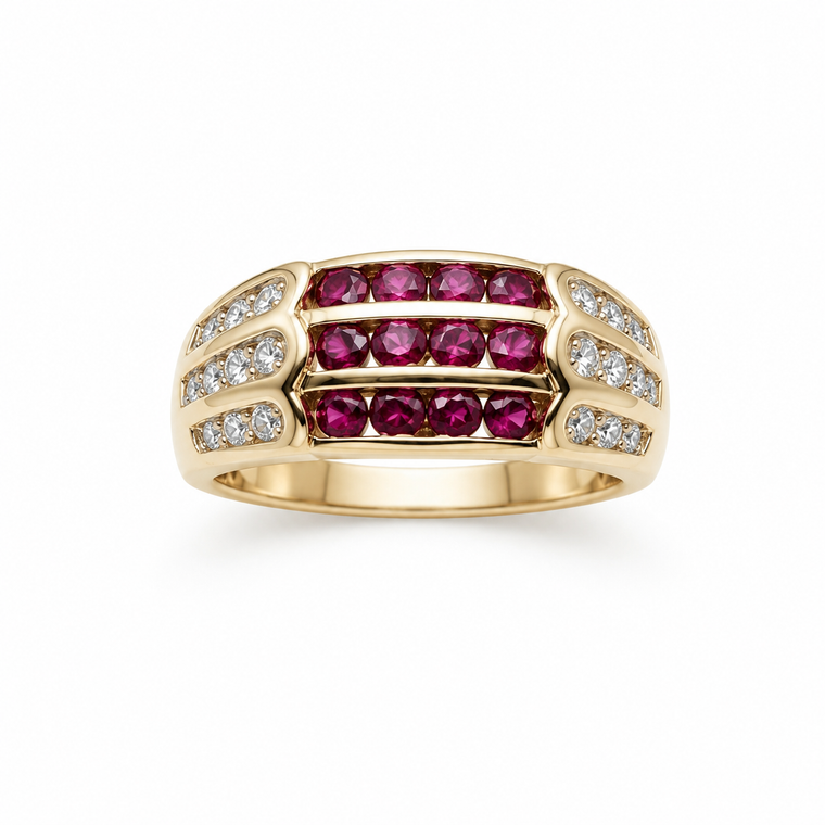 Ruby and Diamond Accent Band in 18K Yellow Gold Ring