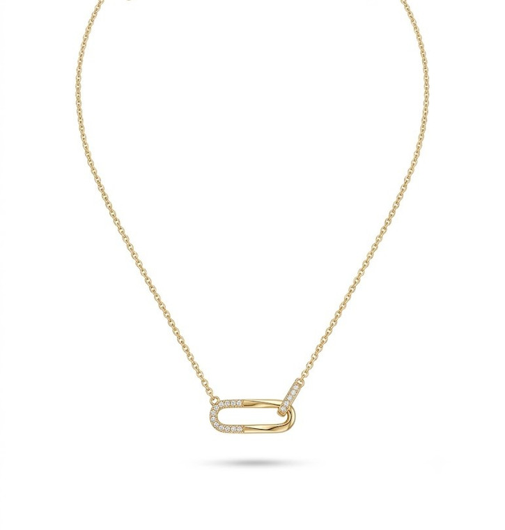 14K Yellow Gold Link Pendant Diamond Necklace