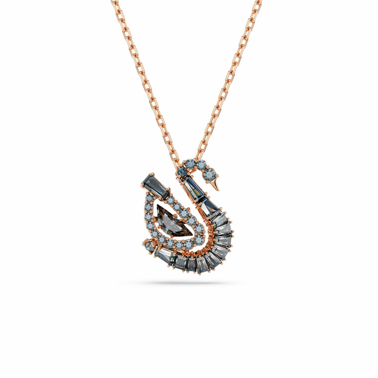 Swan Pendant, Mixed Cuts, Swan, Black, 18K Rose Gold Plated 5764882 | Swarovski