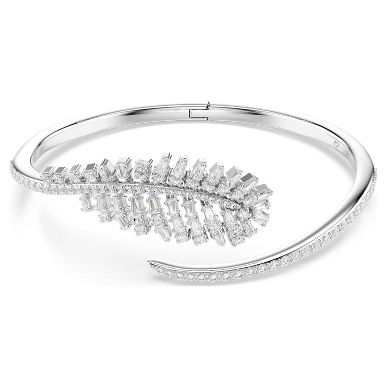 vienna-bangle--mixed-cuts--feather--white--rhodium-plated-swarovski-5754275-1