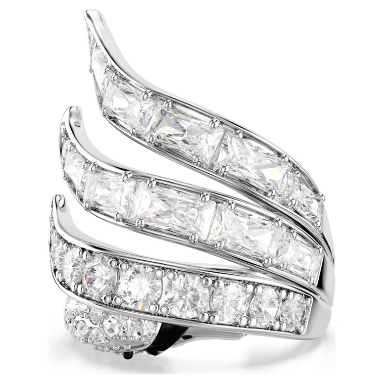 Vienna Cocktail Ring, Mixed Cuts, Swan, White, Rhodium Plated 5762206 (Size 50-55/4.75-6.75) | Swarovski