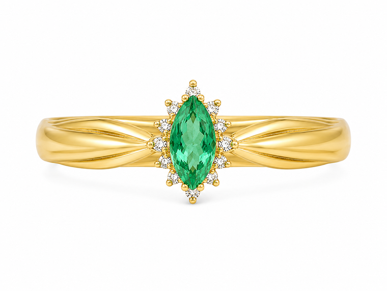 10K Yellow Gold Marquise Emerald & Diamond Ring