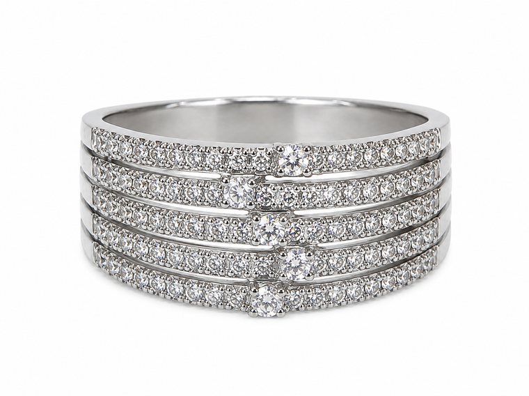 18K White Gold Multi-Row Diamond Ring