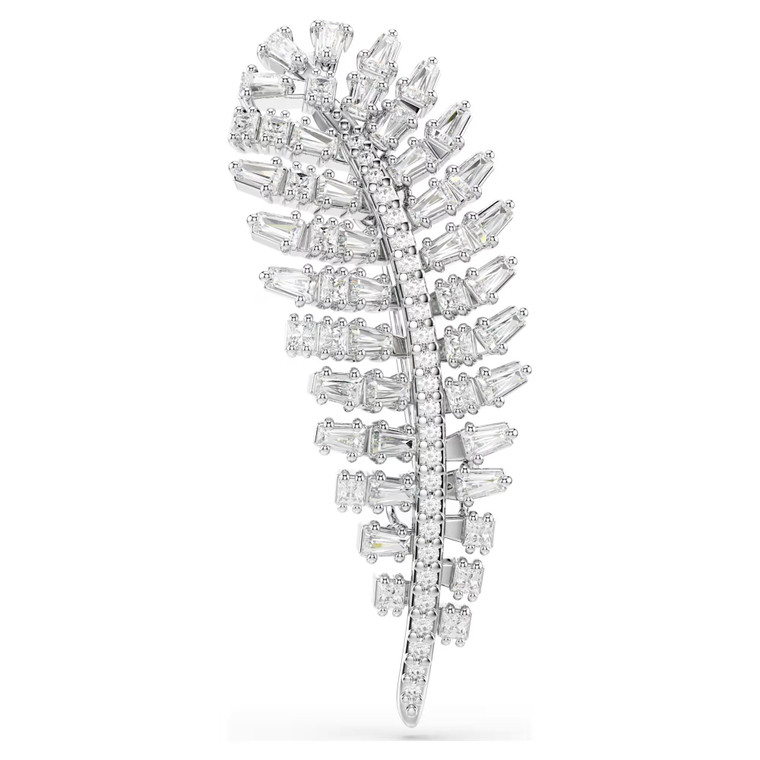 Vienna Brooch, Mixed Cuts, Feather, White, Rhodium Plated 5760564 | Swarovski