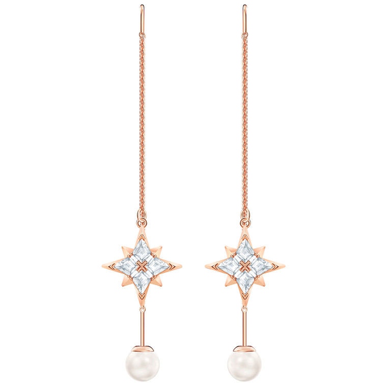 Swarovski Crystal Symbolic Chain Pierced Earrings, White, Rose-Gold Tone 5494344