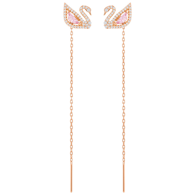 Swarovski Crystal Dazzling Swan Pierced Earrings, Pink Rose Gold Plating 5469990
