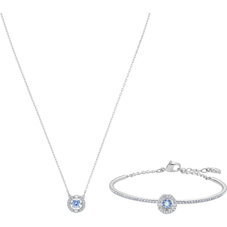 Swarovski Crystal Sparkling Dance Bangle & Necklace Set, Blue, Rhodium 5506386