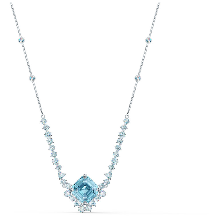 Swarovski Crystal Sparkling Necklace, Aqua, Rhodium Plated 5524137