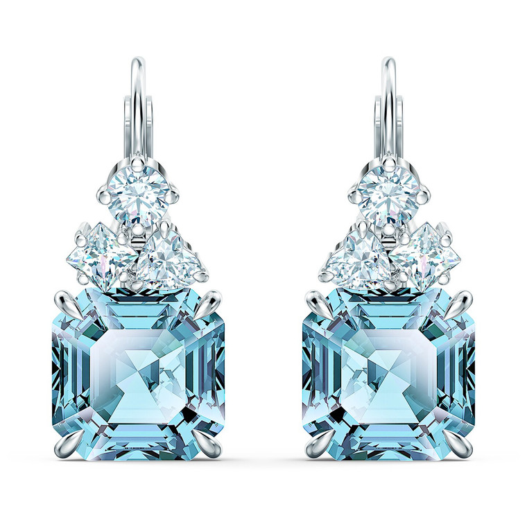 Swarovski Crystal Sparkling Pierced Earrings, Aqua, Rhodium Plated 5524139
