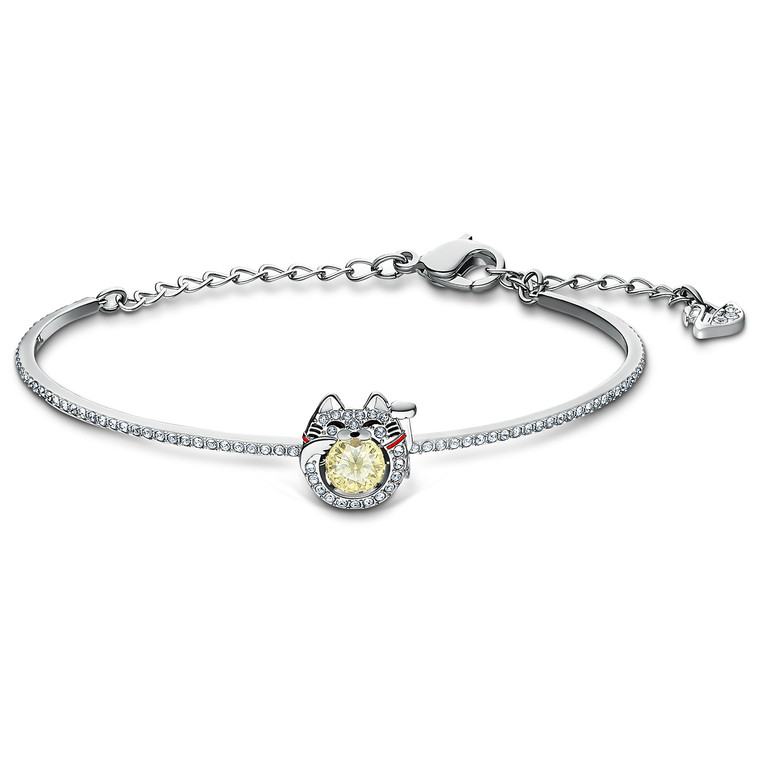 Swarovski Crystal Sparkling Lucky Dance Cat Bangle, Rhodium Plated 5537487
