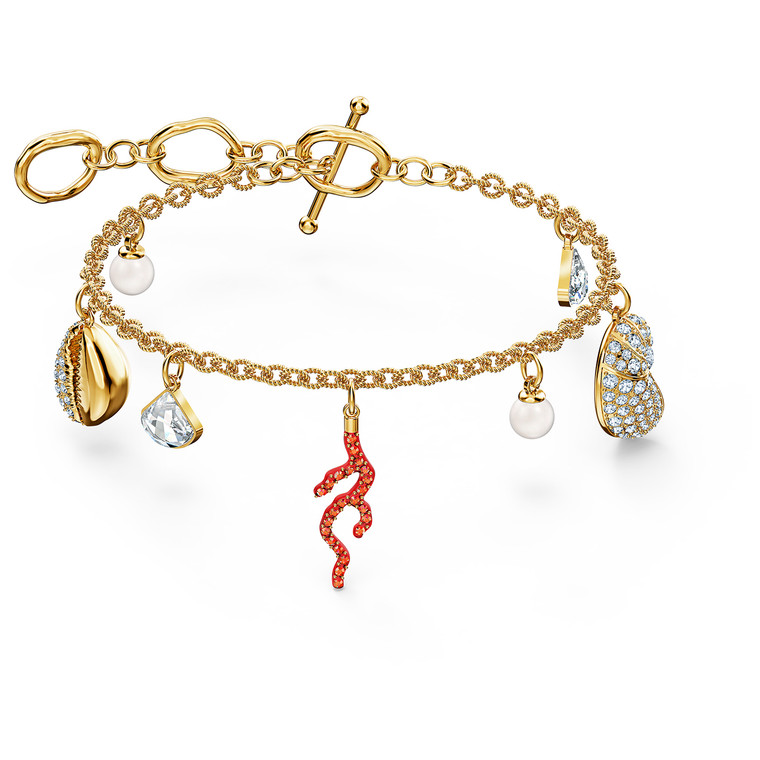 Swarovski Crystal Shell Coral Bracelet, Red, Gold-Tone Plated 5520673 (Size M)