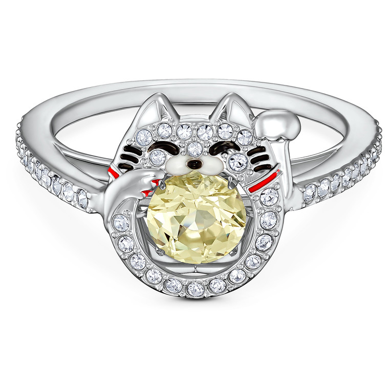 Swarovski Crystal Sparkling Dance Cat Ring, Rhodium Plated 5537489 (Size M 55 7)