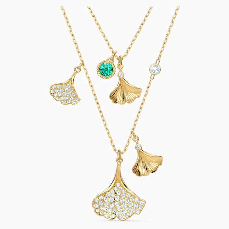 Swarovski Crystal Stunning Ginko Layered Necklace, Green, Gold-Tone 5527079