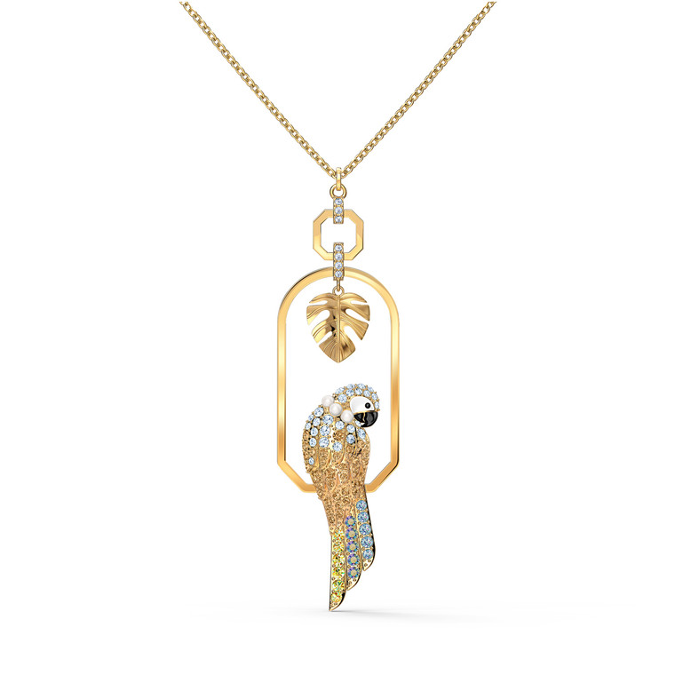 Swarovski Crystal Tropical Parrot Necklace, Light Multi-Colored, Gold-Tone Plated 5512686