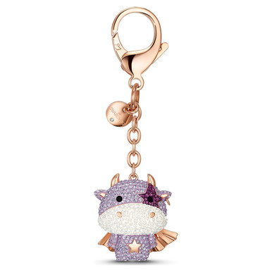 Swarovski Crystal Zodiac Cow Bag Charm, Purple, Rose-Gold Tone