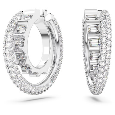 Rota Hoop Earrings, Mixed Cuts, White, Rhodium Plated 5623483 ...