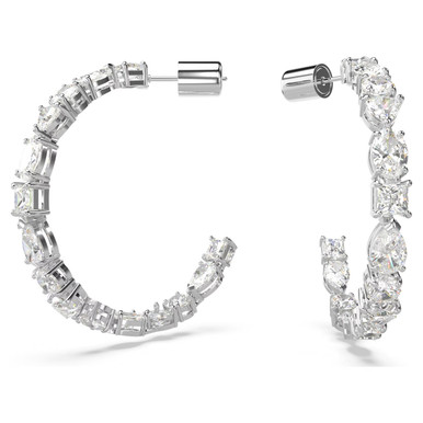 Mesmera Hoop Earrings, Mixed Cuts, White, Rhodium Plated