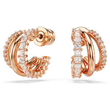 Hyperbola Hoop Earrings, Mixed Cuts, Mini, White, Rose Gold-Tone Plated ...