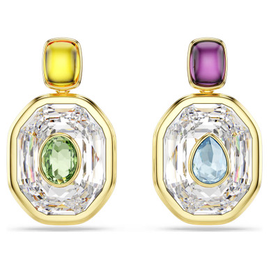 Chroma Drop Earrings, Asymmetrical Design, Octagon Cut, Multicolored ...