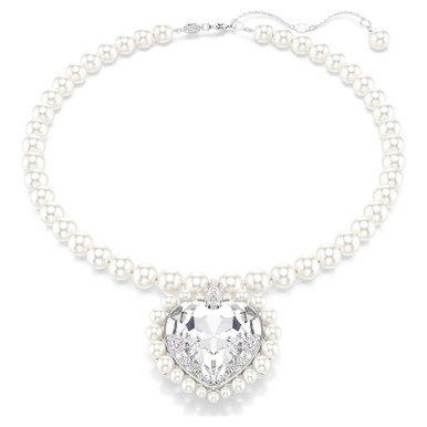 Ariana Grande x Swarovski Necklace Crystal Pearl, Heart Cut, Heart, White, Rhodium Plated 5720858