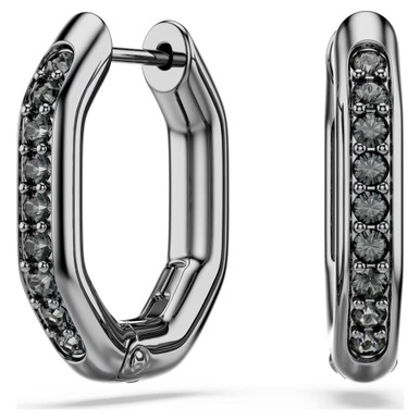 Dextera Hoop Earrings, Octagon Shape, Round Cut, Black, Ruthenium