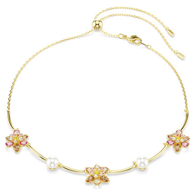 Idyllia Necklace, Crystal Pearl, Mixed Cuts, Flower, Multicolored, Gold Tone Plated 5732388 | Swarovski