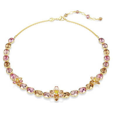 Idyllia Necklace, Mixed Cuts, Flower, Multicolored, Gold Tone Plated 5732385 | Swarovski