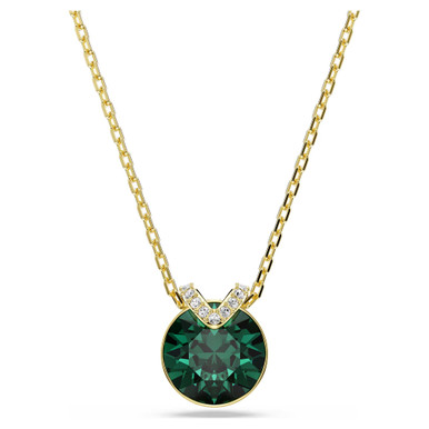 bella-v-pendant--round-cut--green--gold-tone-plated-swarovski-5735387-1