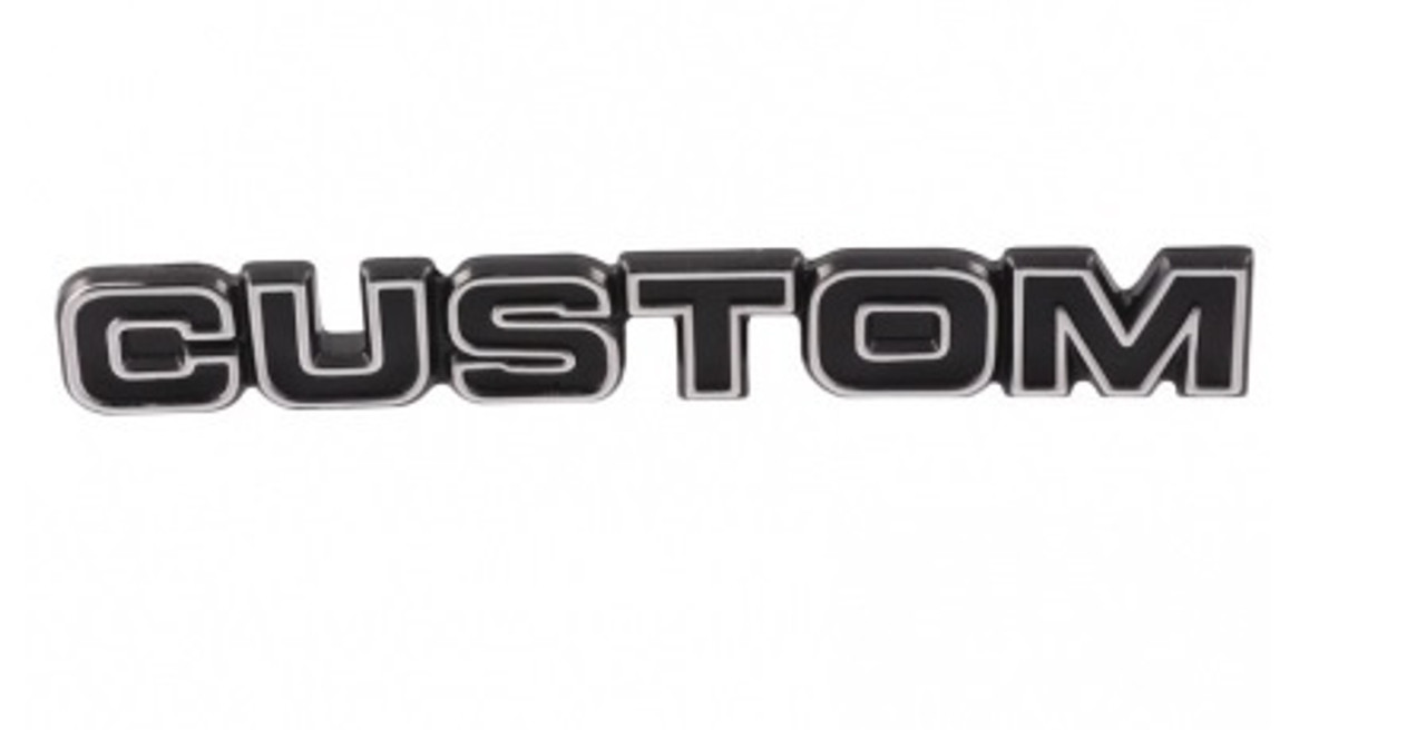 1977-79 Ford Truck Glove Box Emblem "CUSTOM" (Also 1978-79 Bronco)