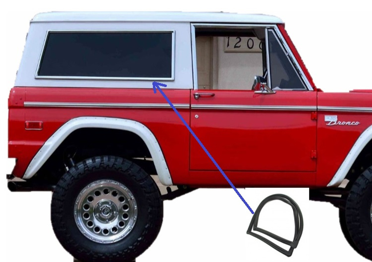 1966-77 Bronco Hardtop Rear Side Window Seal with Groove for Chrome Molding RH, ea. (Seals hardtop side glass to top)