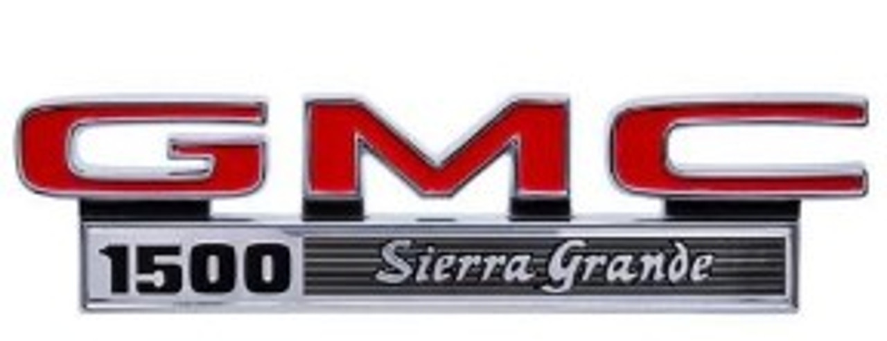 1971-72 GMC Truck Fender Side Emblem "GMC 1500 Sierra Grande" with fasteners, pr.