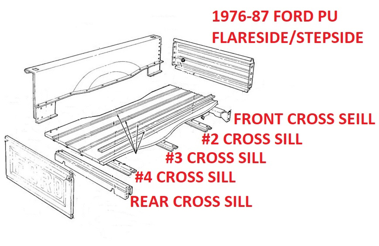 1976-87 Ford Truck Short Flareside, 1958-79 Long Flareside Rear Cross Sill Mounting Hardware