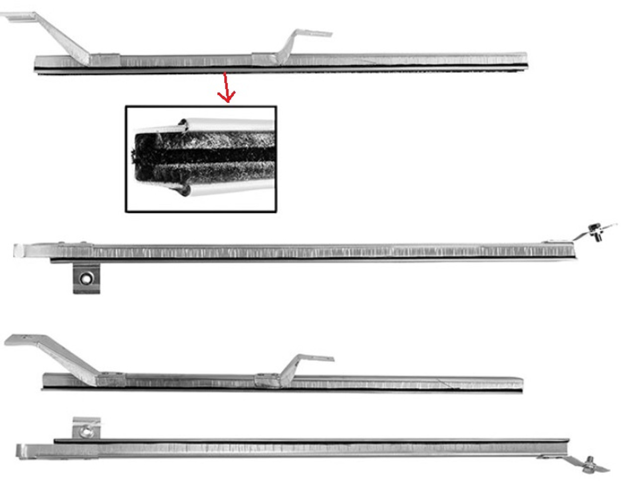 1966-77 Bronco Vertical Glass Run Channel Set.