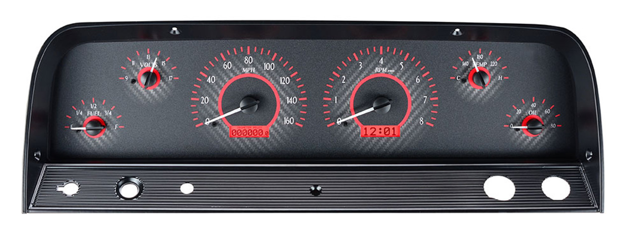 1964-66 Chevy Truck Carbon Fiber Face w/ Red Light Dakota Digital VHX Instrument