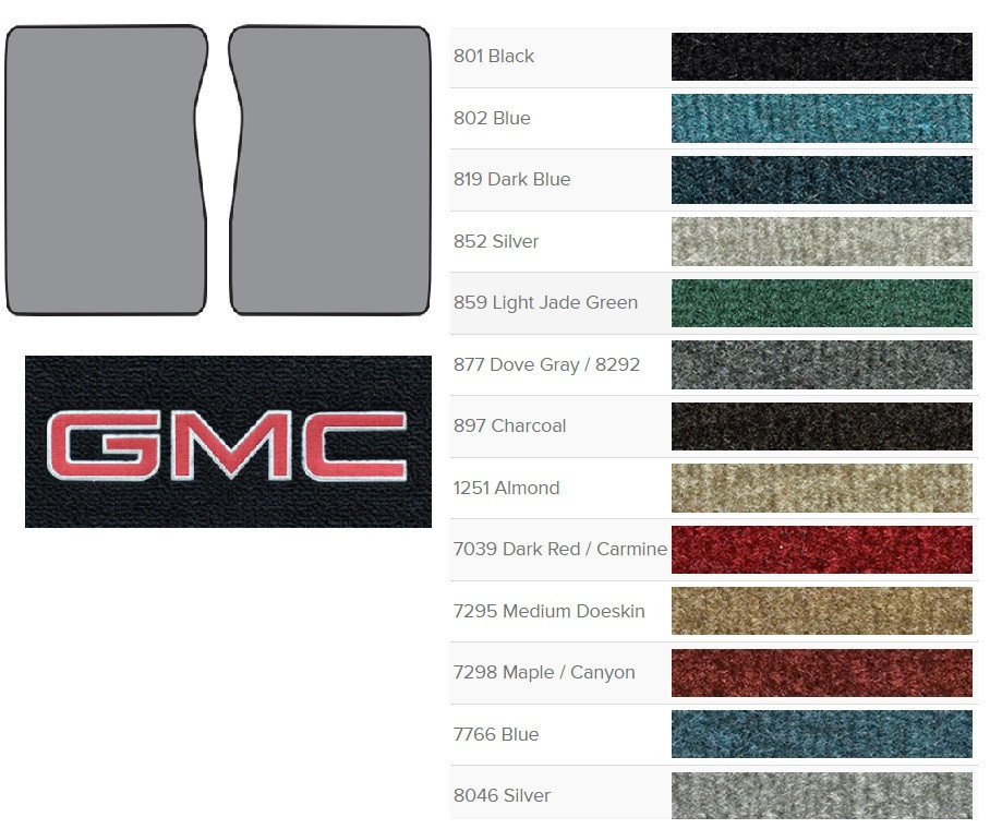 1979-86 GMC Truck Floor Mat with GMC Logo 2pc Set, Cutpile