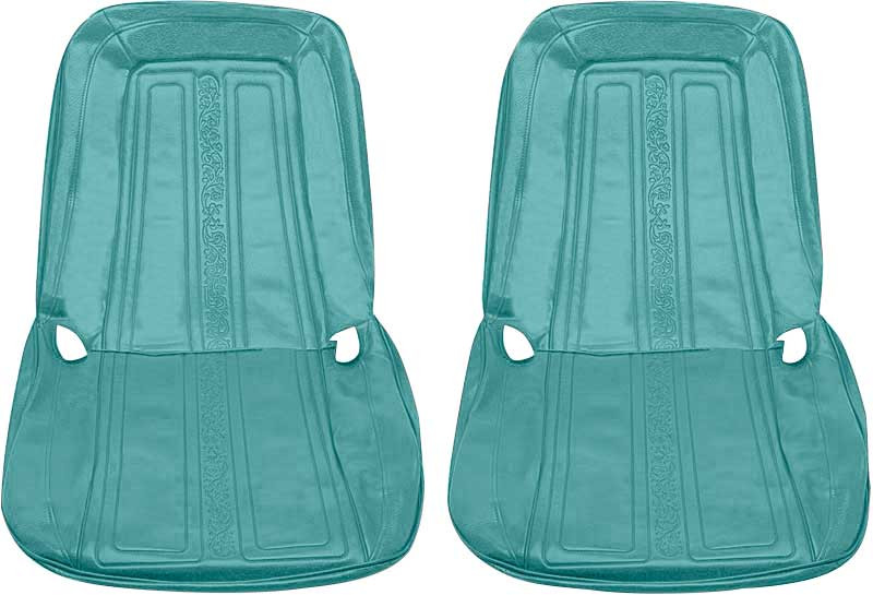 1969-70 Chevy, GMC Truck Bucket Seat Covers Aqua Vinyl w/ Center Scroll Design, pr.