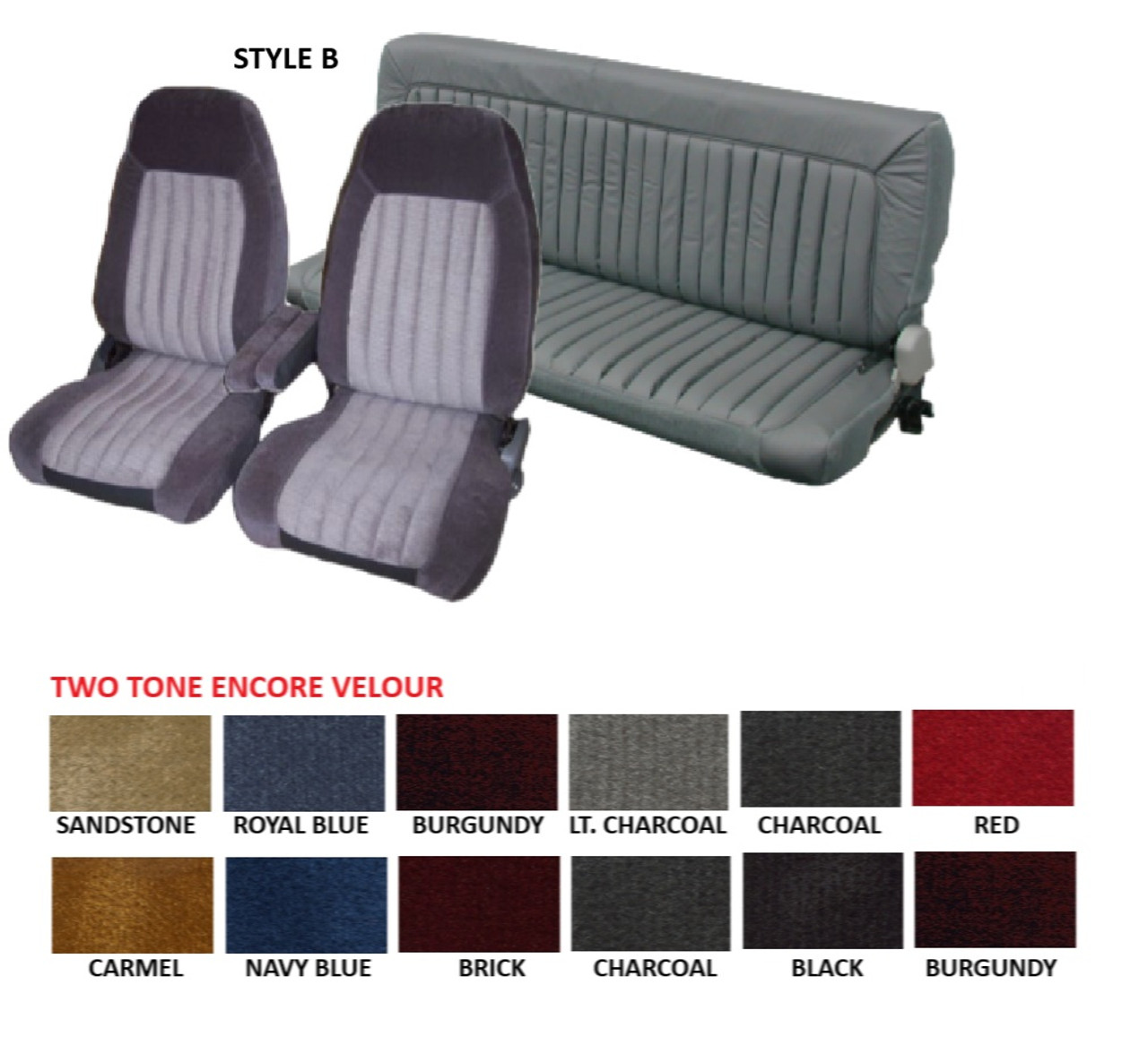 1988-95 Chevy Truck Extended Cab Seat Cover Set Style B Front Bucket and Rear Bench Encore Velour Two Tone