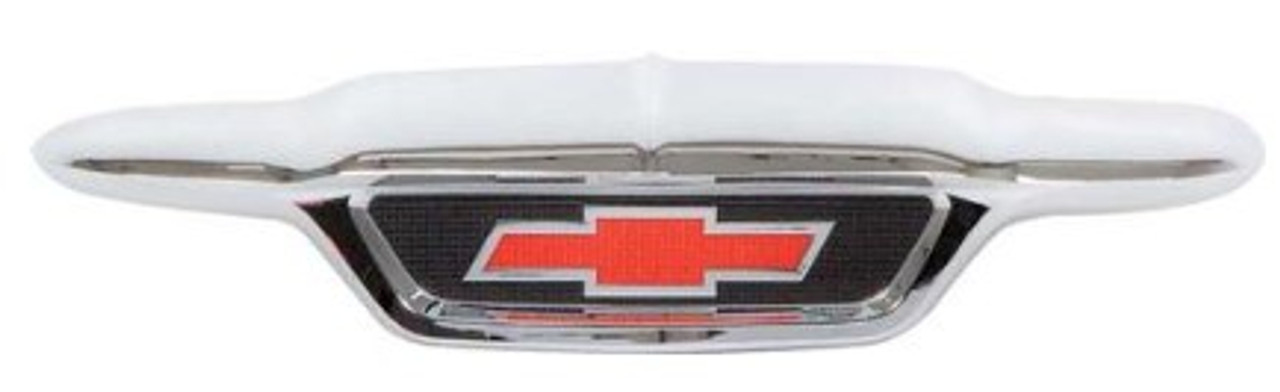 1955 2nd Ser. Chevy Truck Chrome Bowtie Hood Emblem, ea. (w/black and red painted details)(w/hardware)