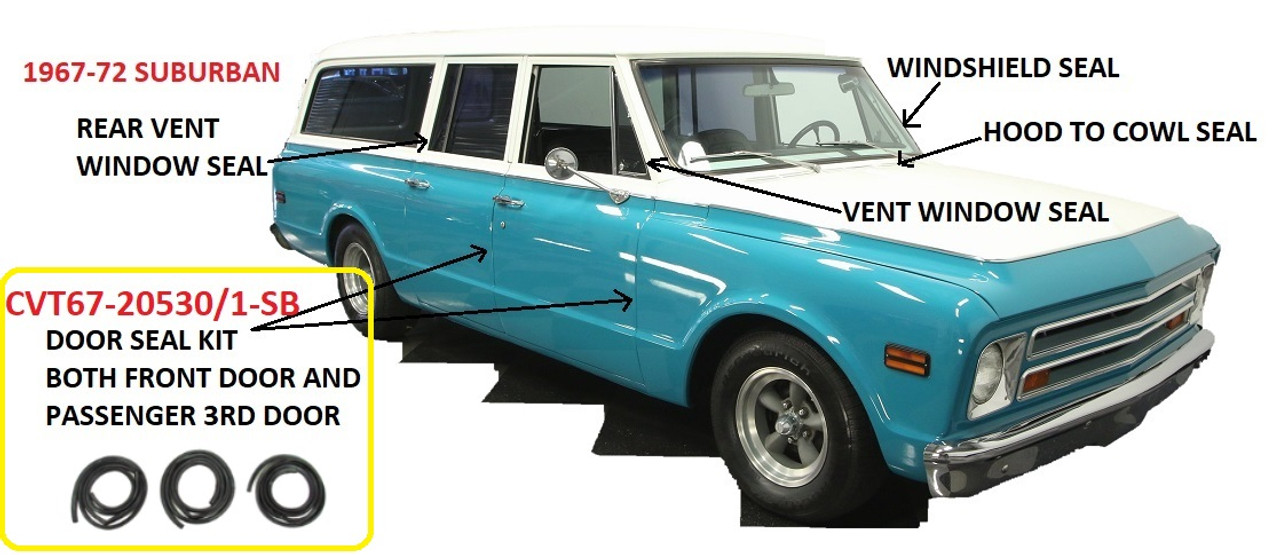 1967-72 Suburban 3pcs Door Weatherstrip Seals Set