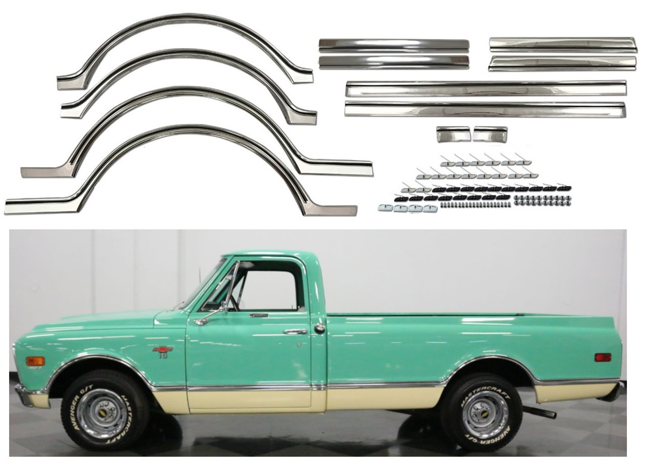 Lower Body Side Molding Kit, 12 pc. Fits Longbed 1967-1968 Chevy/GMC PU.